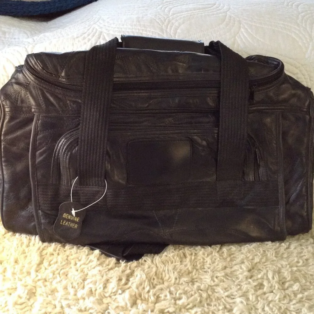 NOS Leather Patchwork Duffle Bag, Weekender, Outside Pocket, Dudecore, Quality